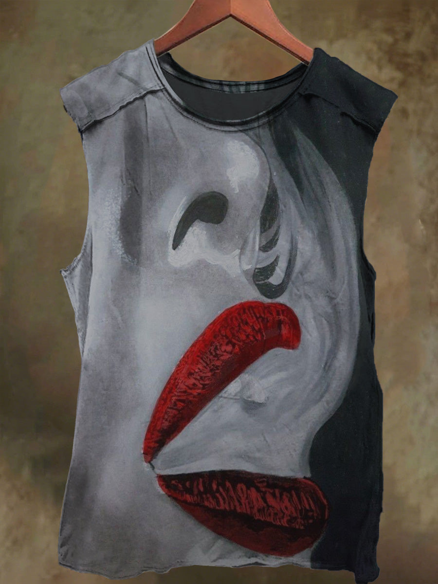 Unisex Gothic Girl Smoking Print Casual Cotton Tank Top