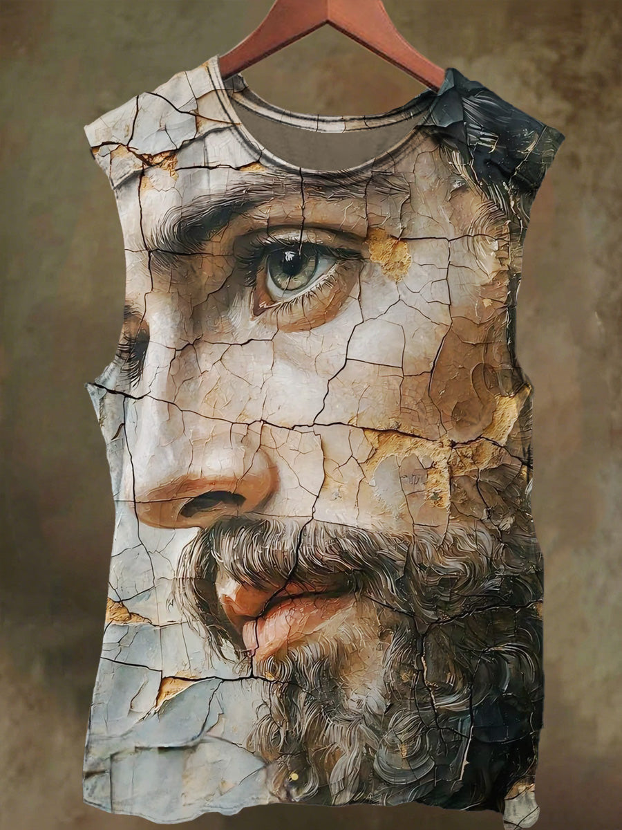 Unisex Rock Crackle Jesus Print Casual Cotton Tank Top