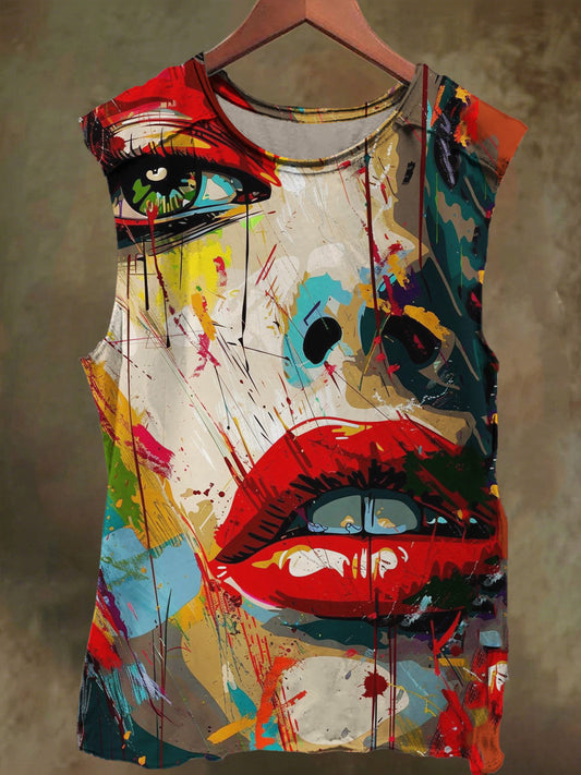 Unisex Colorful Graffiti Girl Art Print Casual Cotton Tank Top