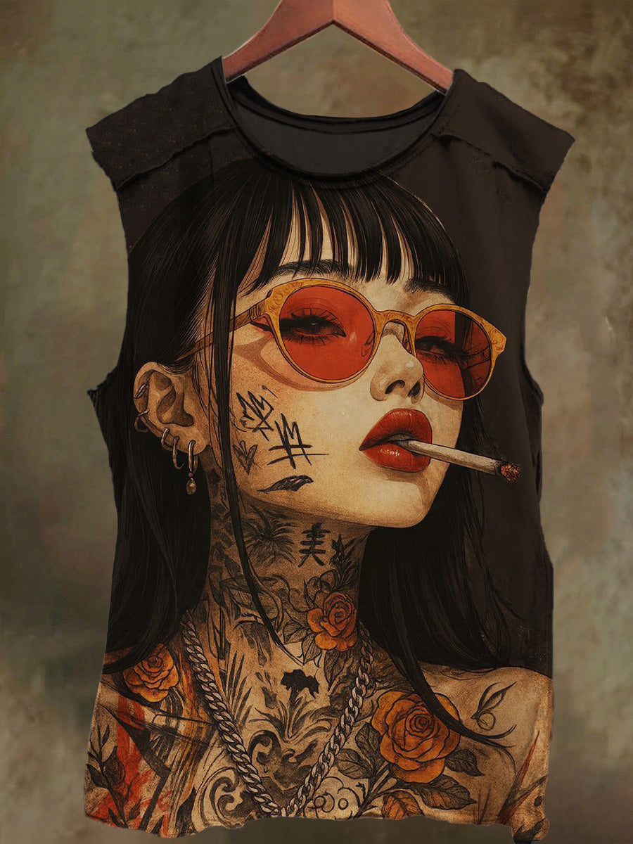 Unisex Smoking Sexy Girls Printed Casual Cotton Tank Top