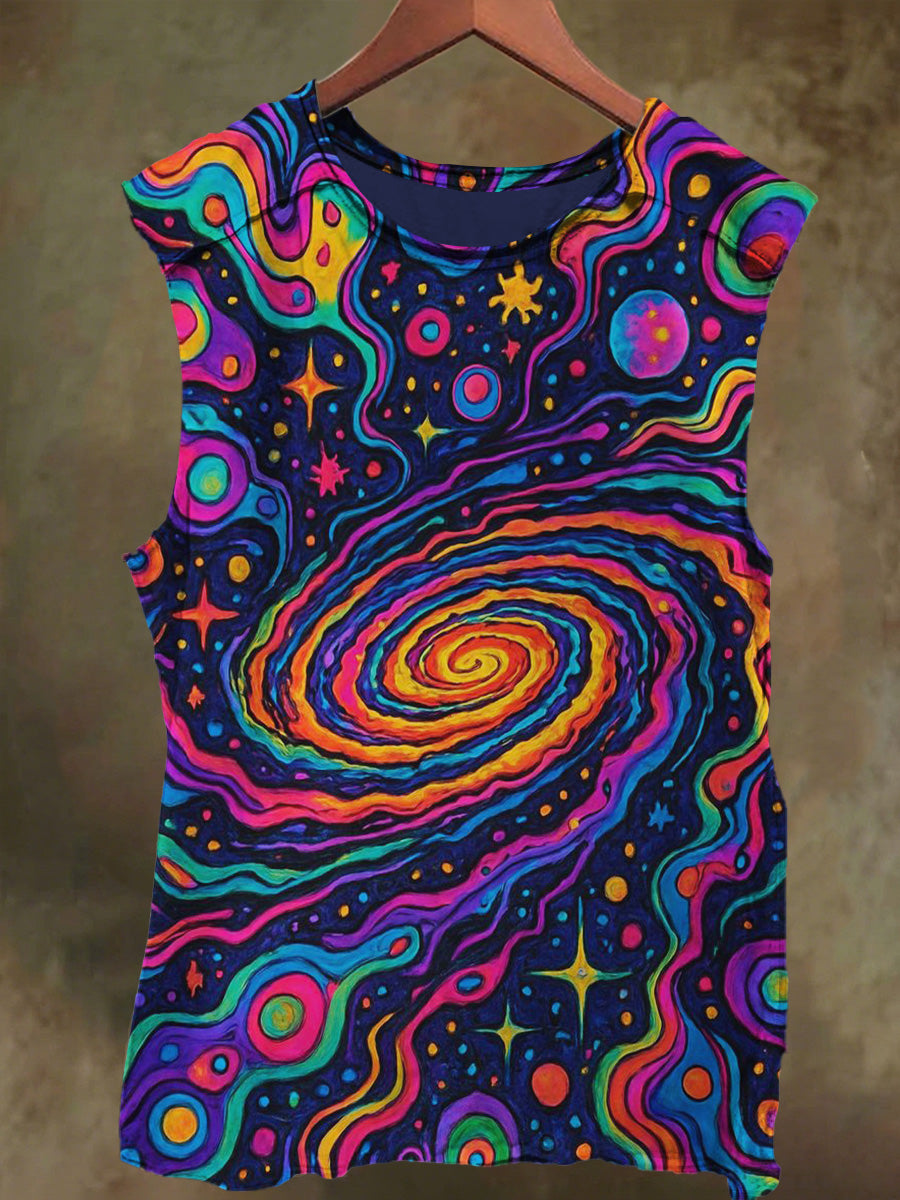 Unisex Colorful Spiral Star Print Casual Cotton Tank Top