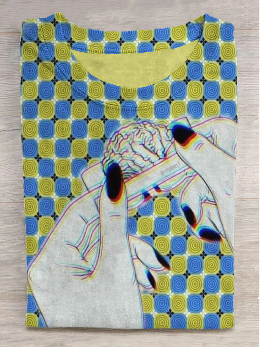 Brain in the Hands of Fantasy Printed Crew Neck Short Sleeve T-Shirt