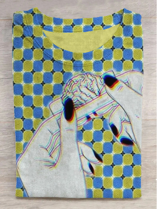 Brain in the Hands of Fantasy Printed Crew Neck Short Sleeve T-Shirt