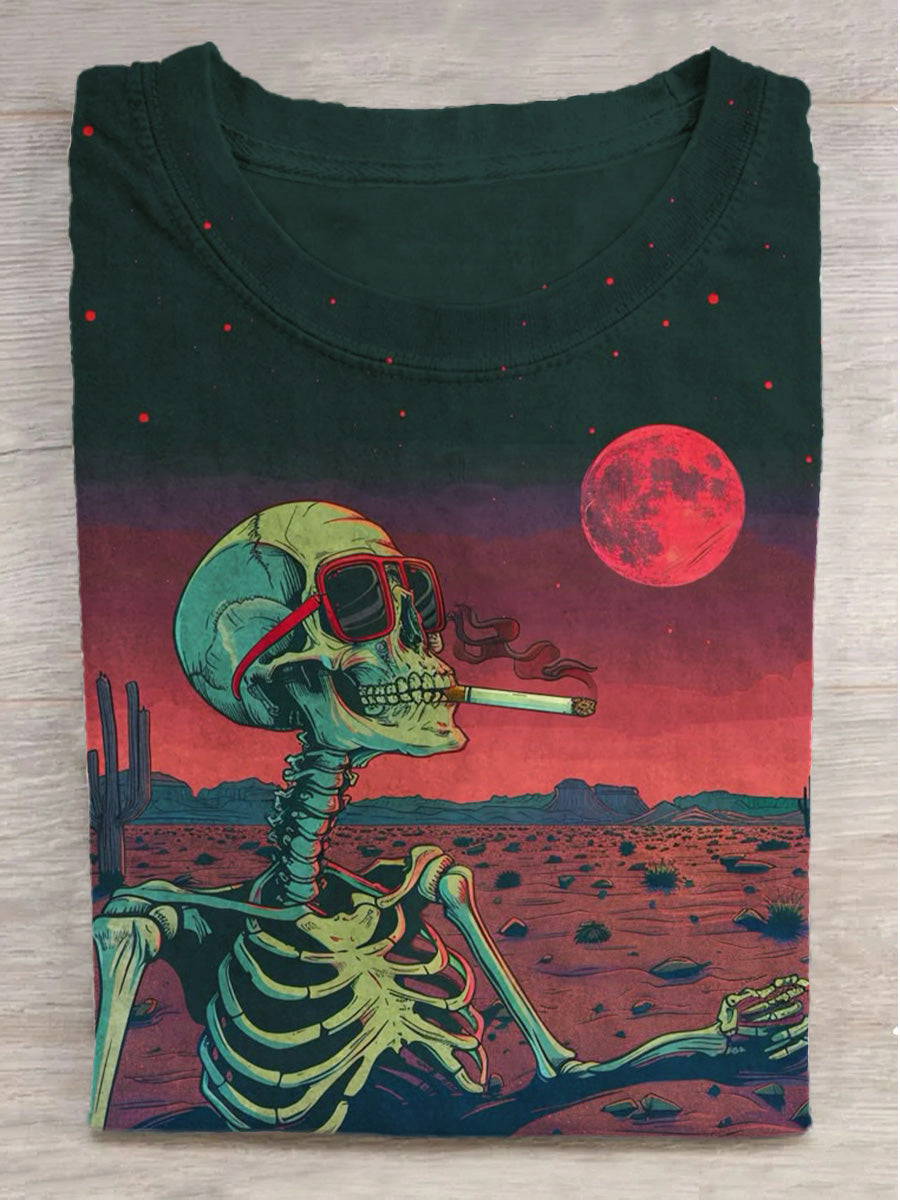 Sunset Sunset Skull Print Round Neck Short Sleeve T-Shirt