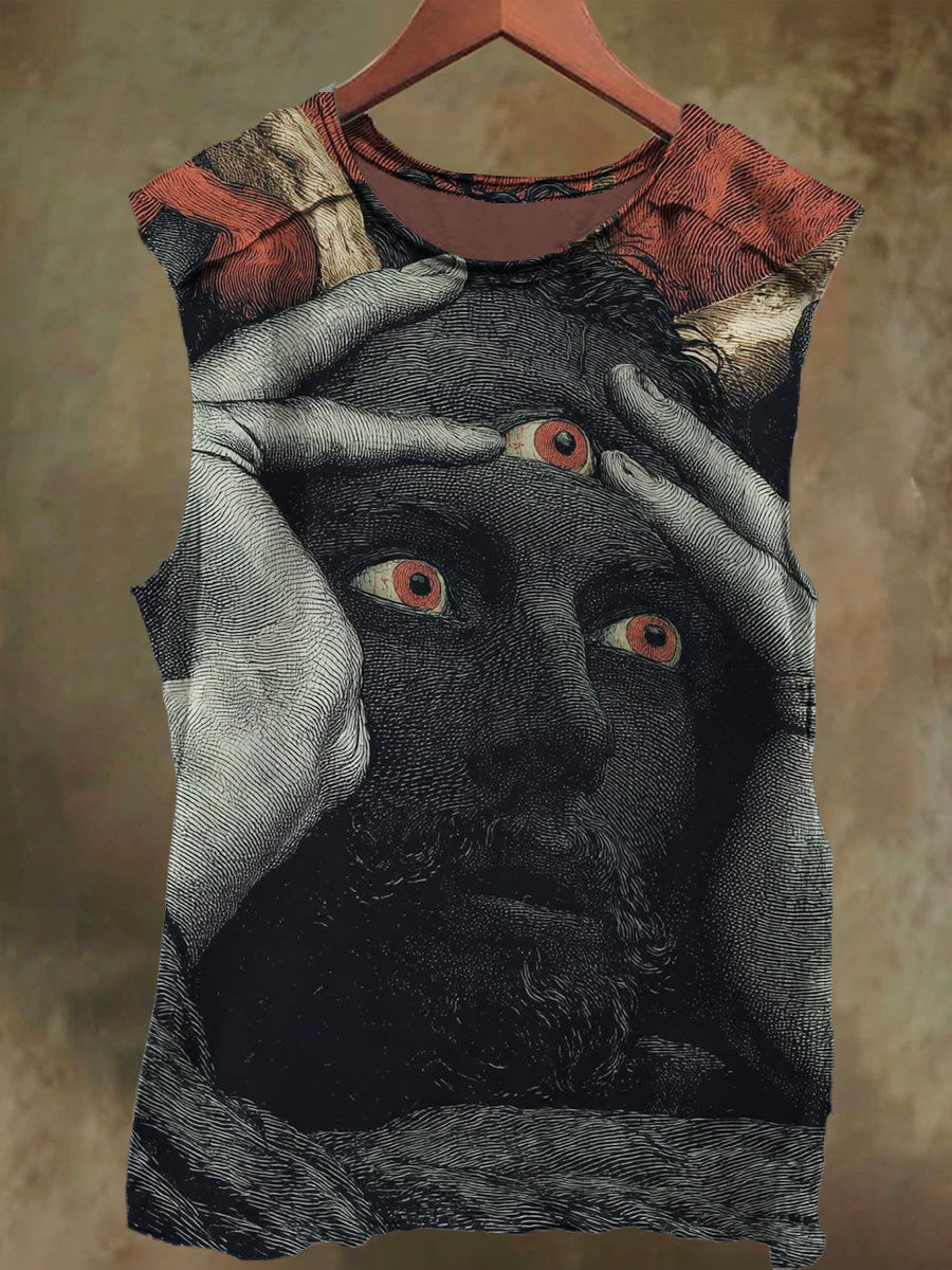 Unisex Three-Eyed Devil Art Print Casual Cotton Tank Top