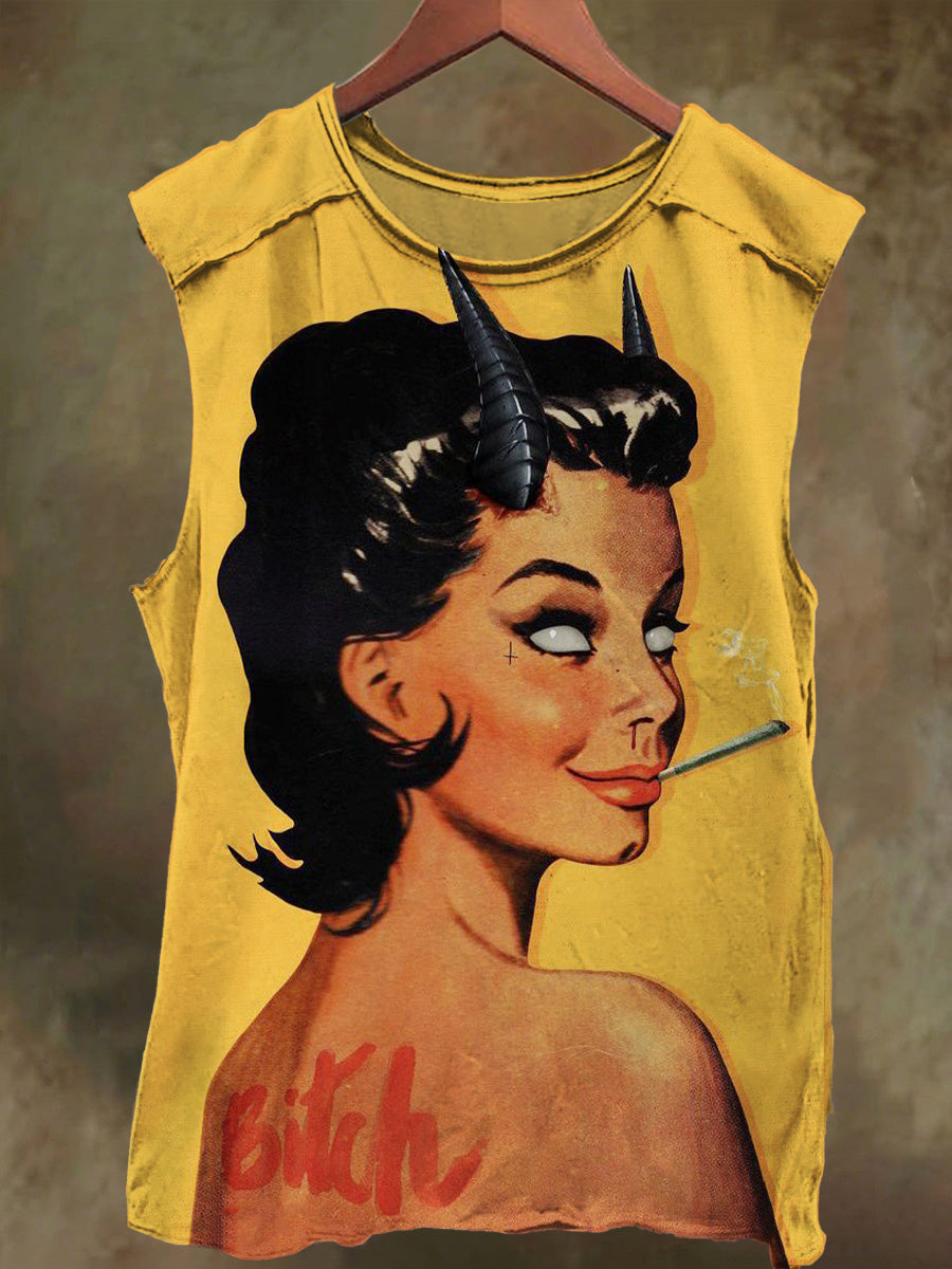 Unisex Devil Sexy Girl Art Print Casual Cotton Tank Top
