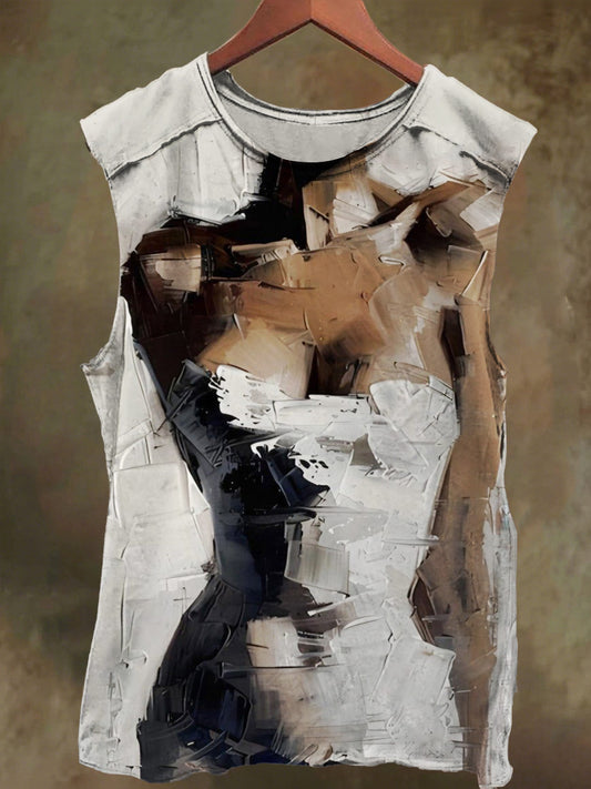 Unisex Oil Painting Girl Print Casual Cotton Tank Top