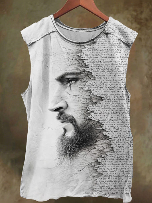 Unisex Visual Illusion Jesus Print Casual Cotton Tank Top
