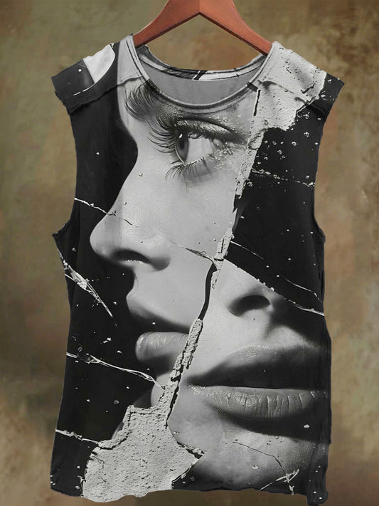 Unisex Visual Illusion Glass Shards Girls Print Casual Cotton Tank Top