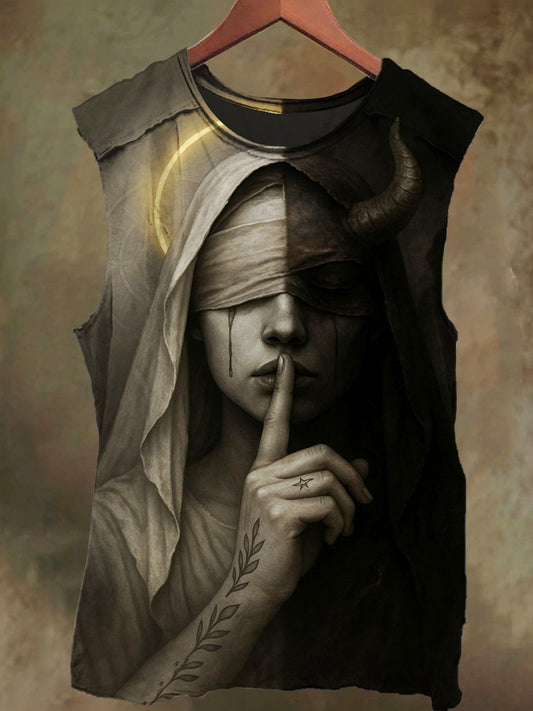 Unisex Fantasy Devil and Angel Print Casual Cotton Tank Top