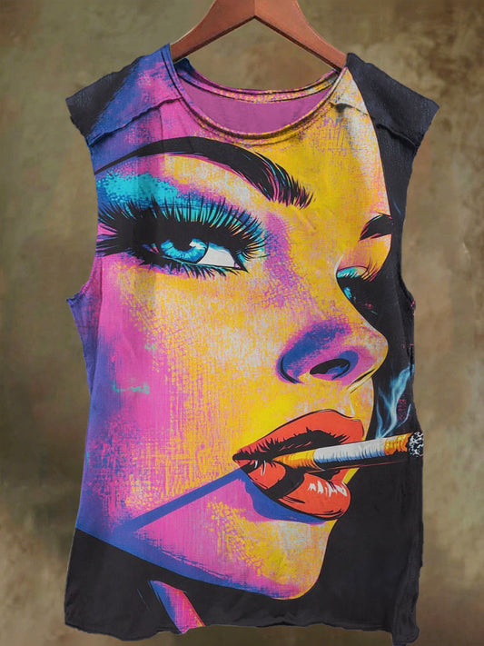 Unisex Smoking Girl Printed Casual Cotton Tank Top