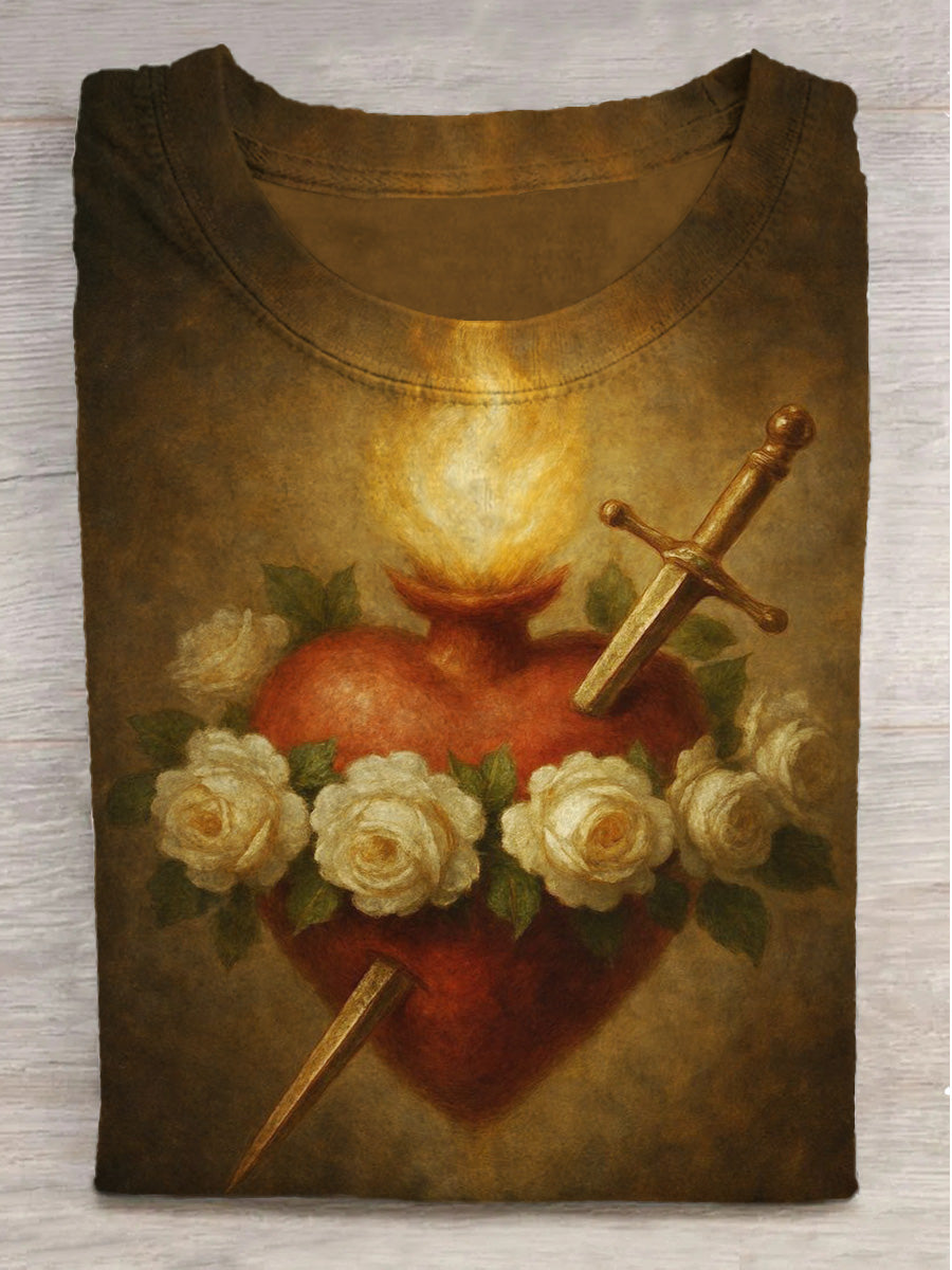 Fantasy Jesus Love Print Round Neck Short Sleeve T-Shirt