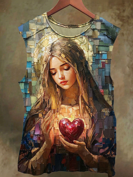 Unisex Virgin Mary Print Casual Cotton Tank Top