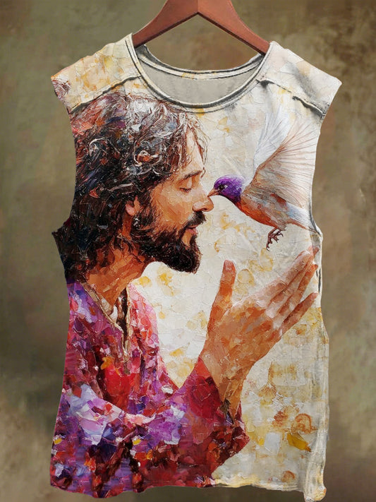Unisex Sunny Jesus Birdie Print Casual Cotton Tank Top