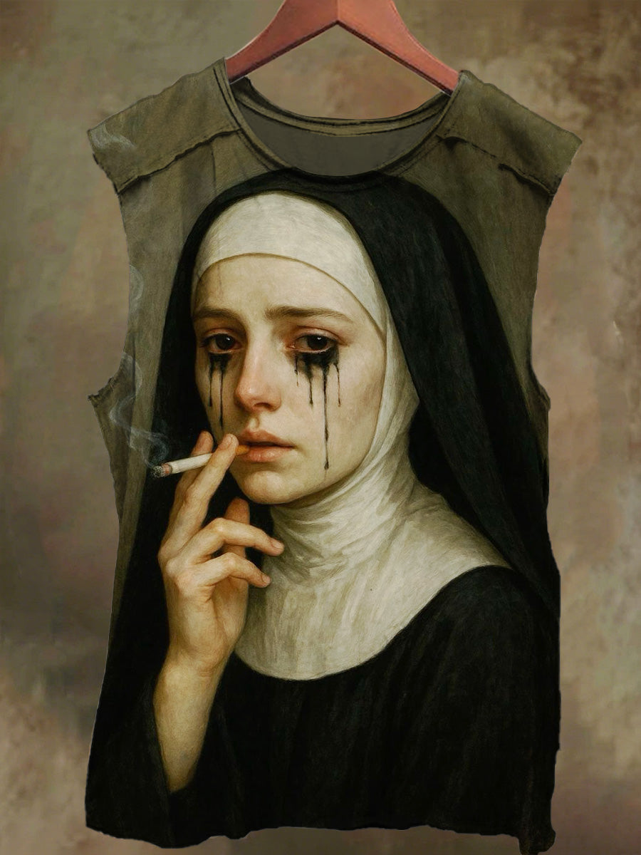 Unisex Smoking Nun Print Casual Cotton Tank Top