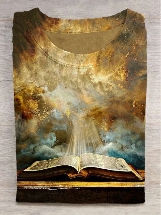 Cloudy Bible Print Round Neck Short Sleeve T-Shirt