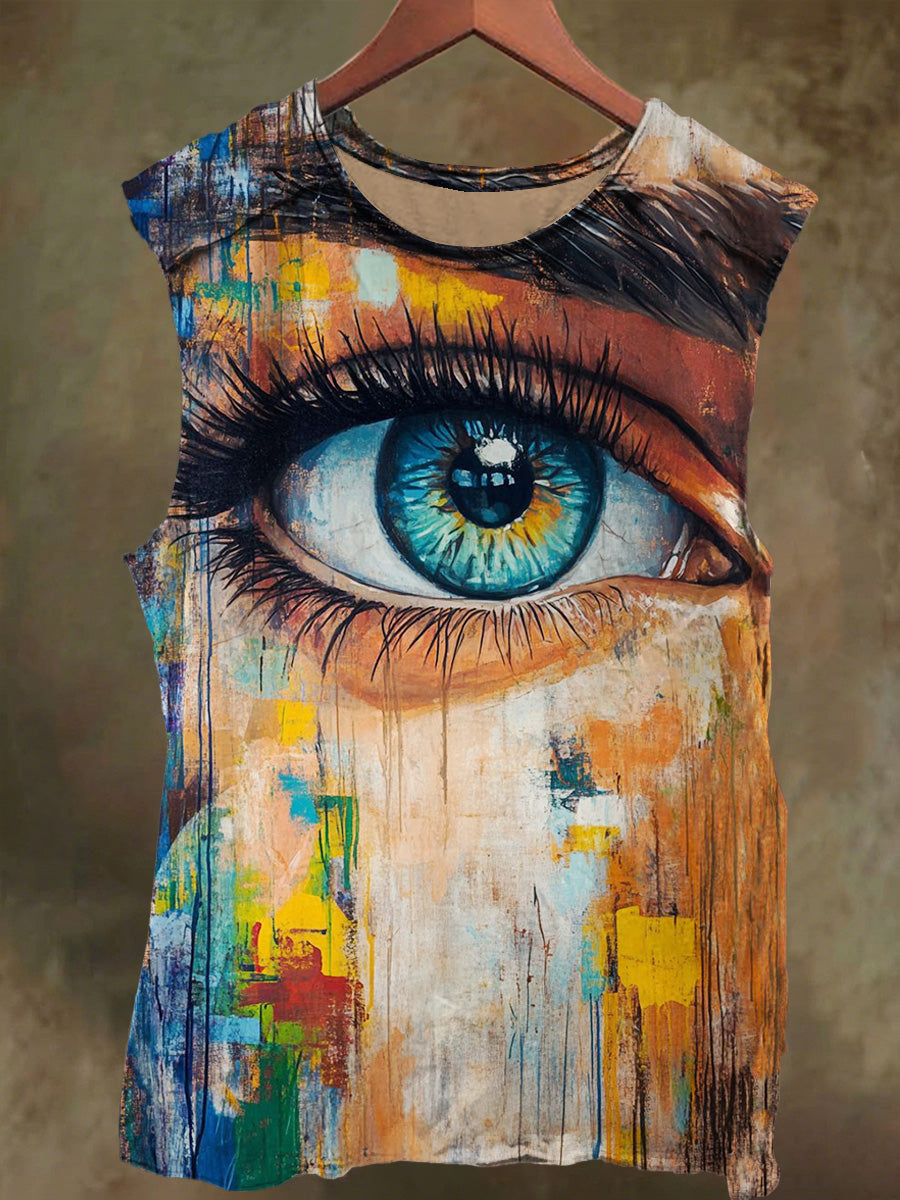 Unisex Dreamy Eyes Print Casual Cotton Tank Top