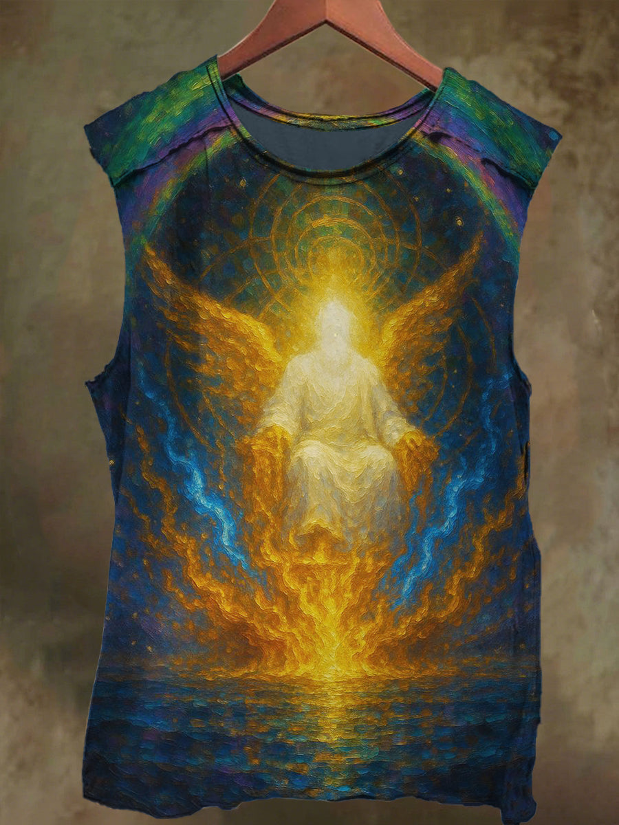 Unisex Dreamy Rainbow Feather Wings Print Casual Cotton Tank Top