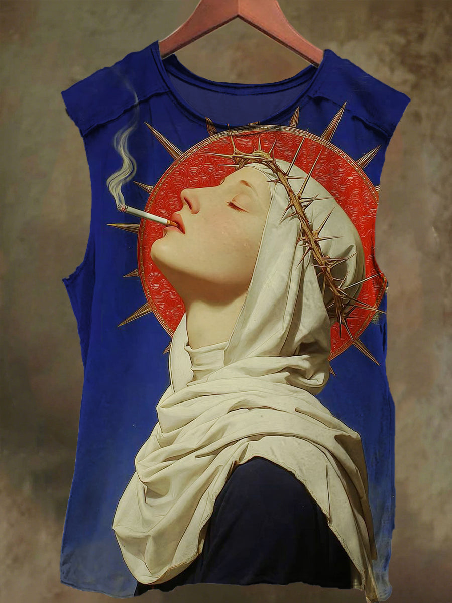 Unisex Smoking Nun Print Casual Cotton Tank Top