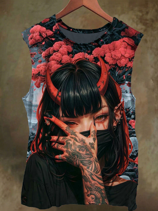 Unisex Devil Sexy Girl Print Casual Cotton Tank Top
