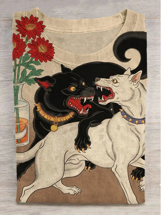 Fantasy Beast Print Round Neck Short Sleeve T-Shirt