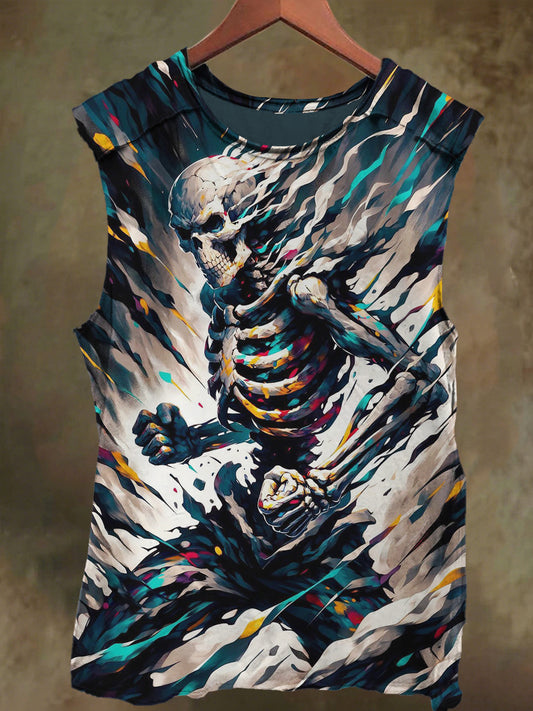 Unisex Colorful Fantasy Skull Print Casual Cotton Tank Top
