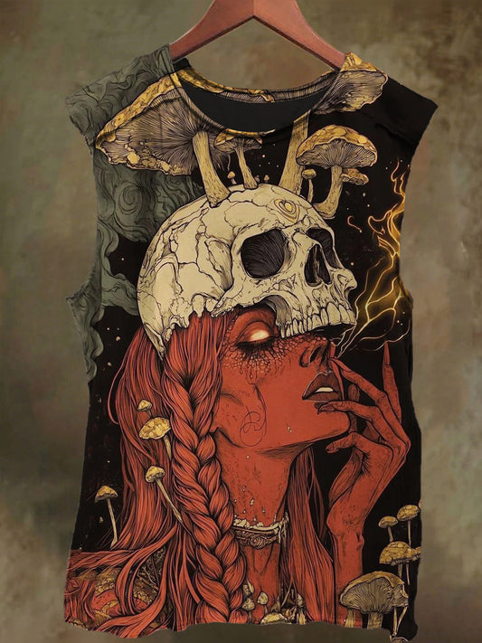 Unisex Dreamy Mushroom Girl Print Casual Cotton Tank Top