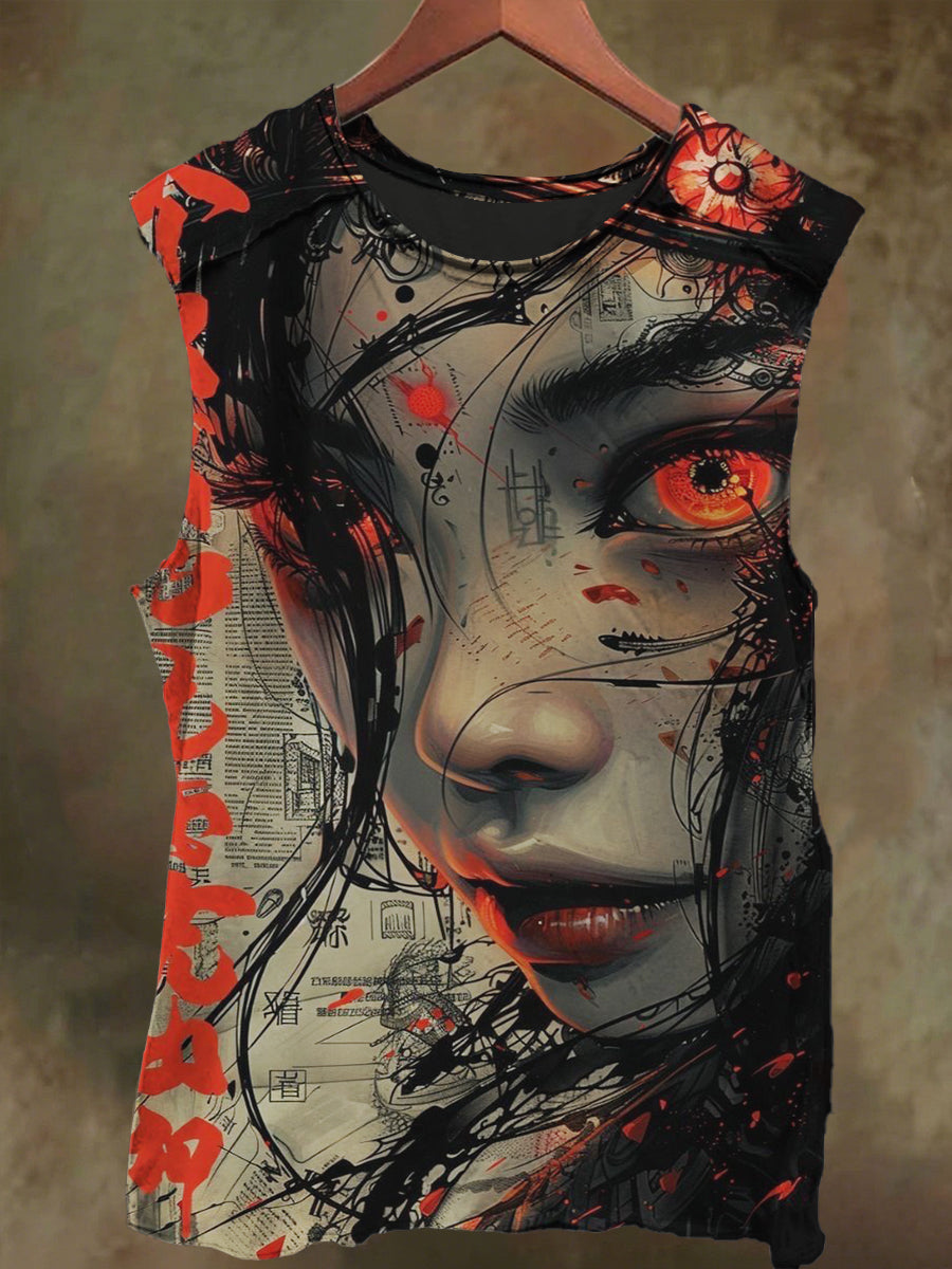 Unisex Fantasy Vintage Girl Print Casual Cotton Tank Top