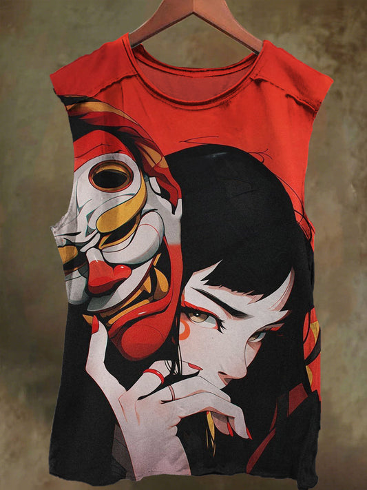 Unisex Mask Girl Printed Casual Cotton Tank Top