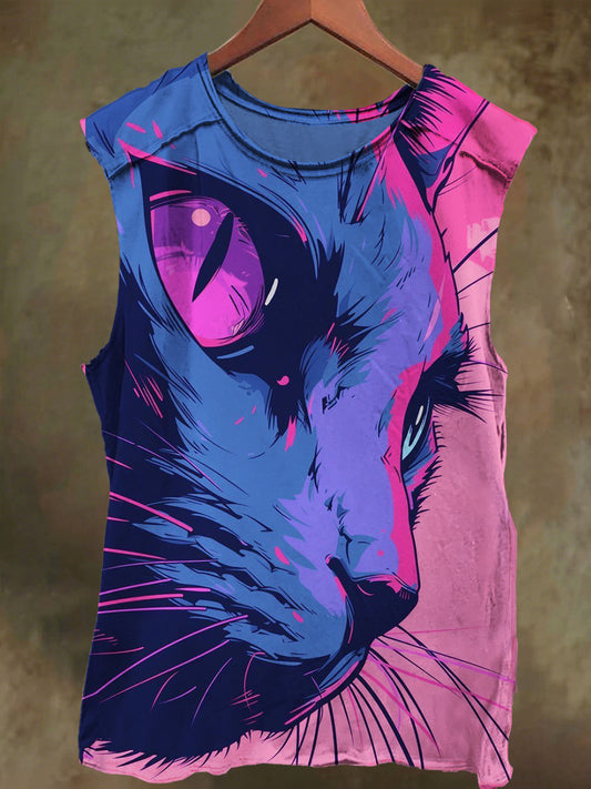 Unisex Fantasy Colorful Cat Print Casual Cotton Tank Top