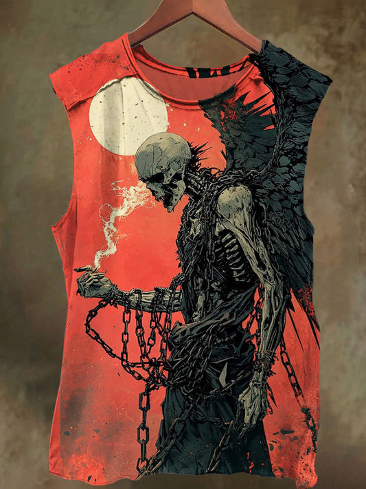 Unisex Skull's Wings Print Casual Cotton Tank Top