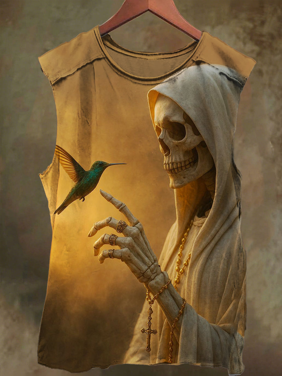 Unisex Sunny Sacred Skull Print Casual Cotton Tank Top