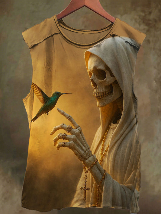 Unisex Sunny Sacred Skull Print Casual Cotton Tank Top