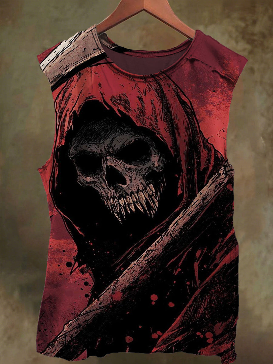 Unisex Sickle Skull Print Casual Cotton Tank Top