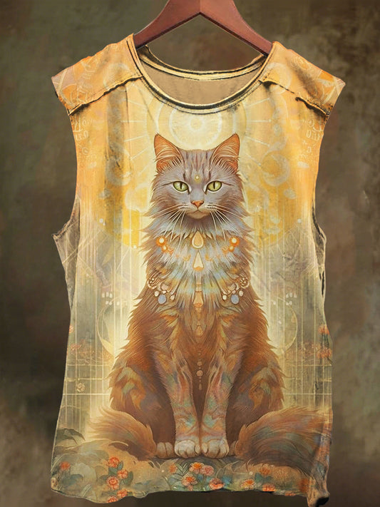 Unisex Fantasy Cat Print Casual Cotton Tank Top