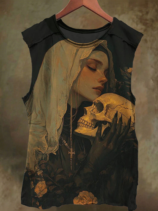 Unisex Fantasy Virgin & Skull Print Casual Cotton Tank Top