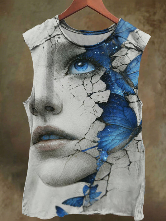 Unisex Fantasy Butterfly Girl Print Casual Cotton Tank Top