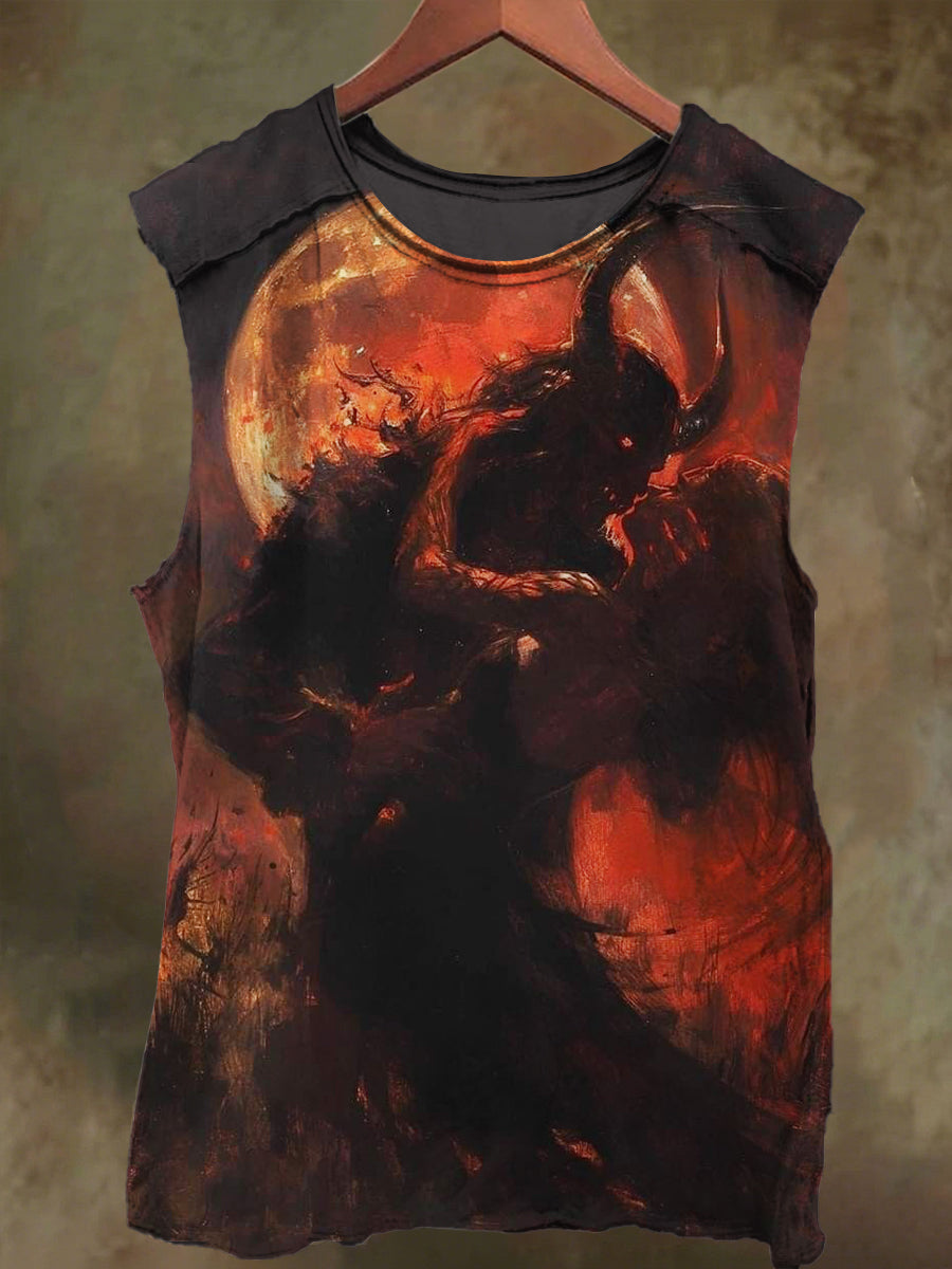 Unisex Dark Devil and Girly Print Casual Cotton Tank Top