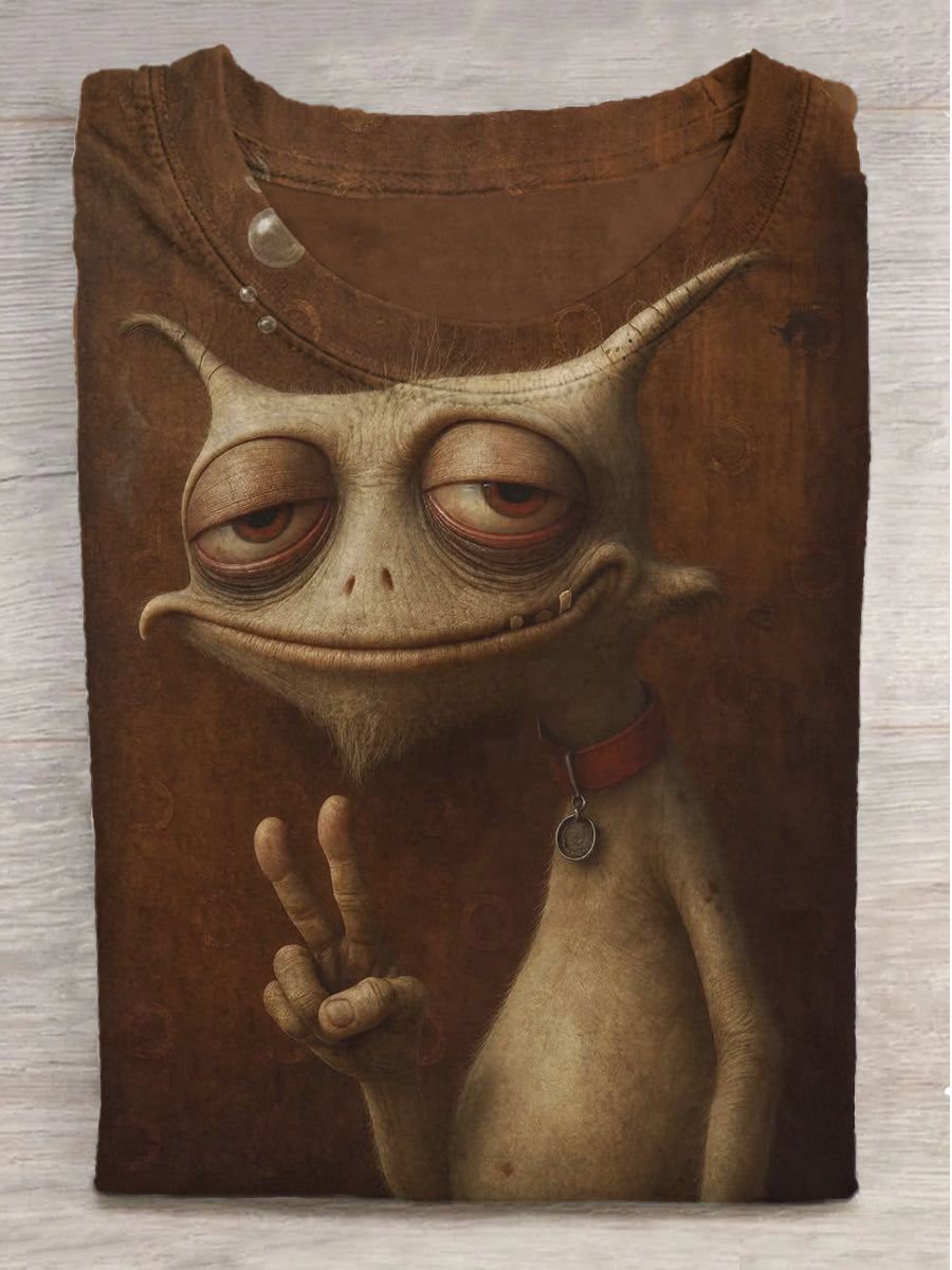 Fantasy Alien Print Round Neck Short Sleeve T-Shirt