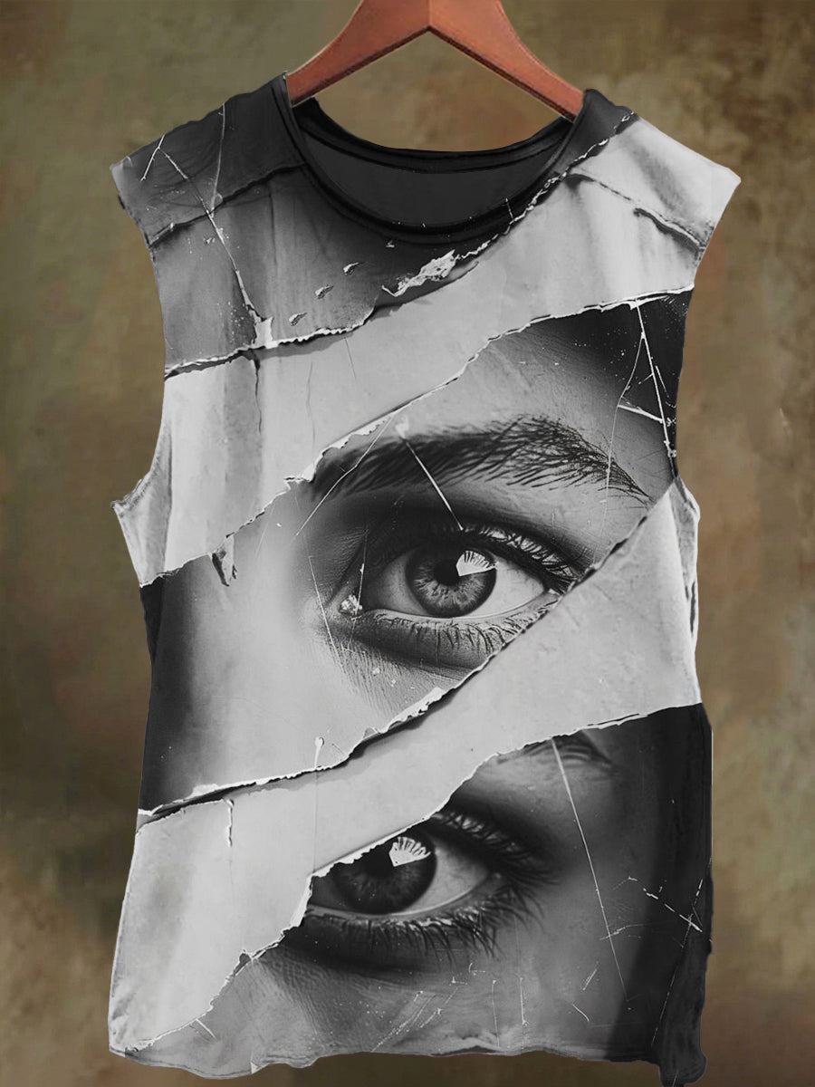 Unisex Visual Illusion Eye Print Casual Cotton Tank Top