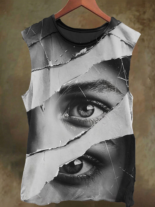 Unisex Visual Illusion Eye Print Casual Cotton Tank Top