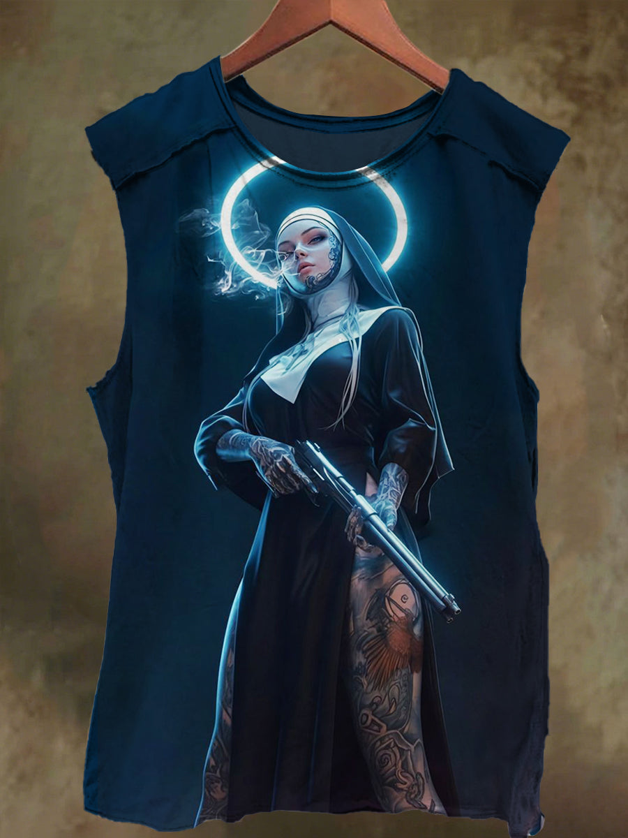 Unisex Fantasy Nun Print Casual Cotton Tank Top