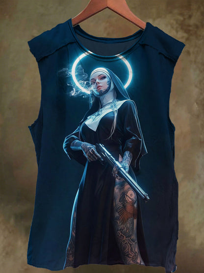 Unisex Fantasy Nun Print Casual Cotton Tank Top