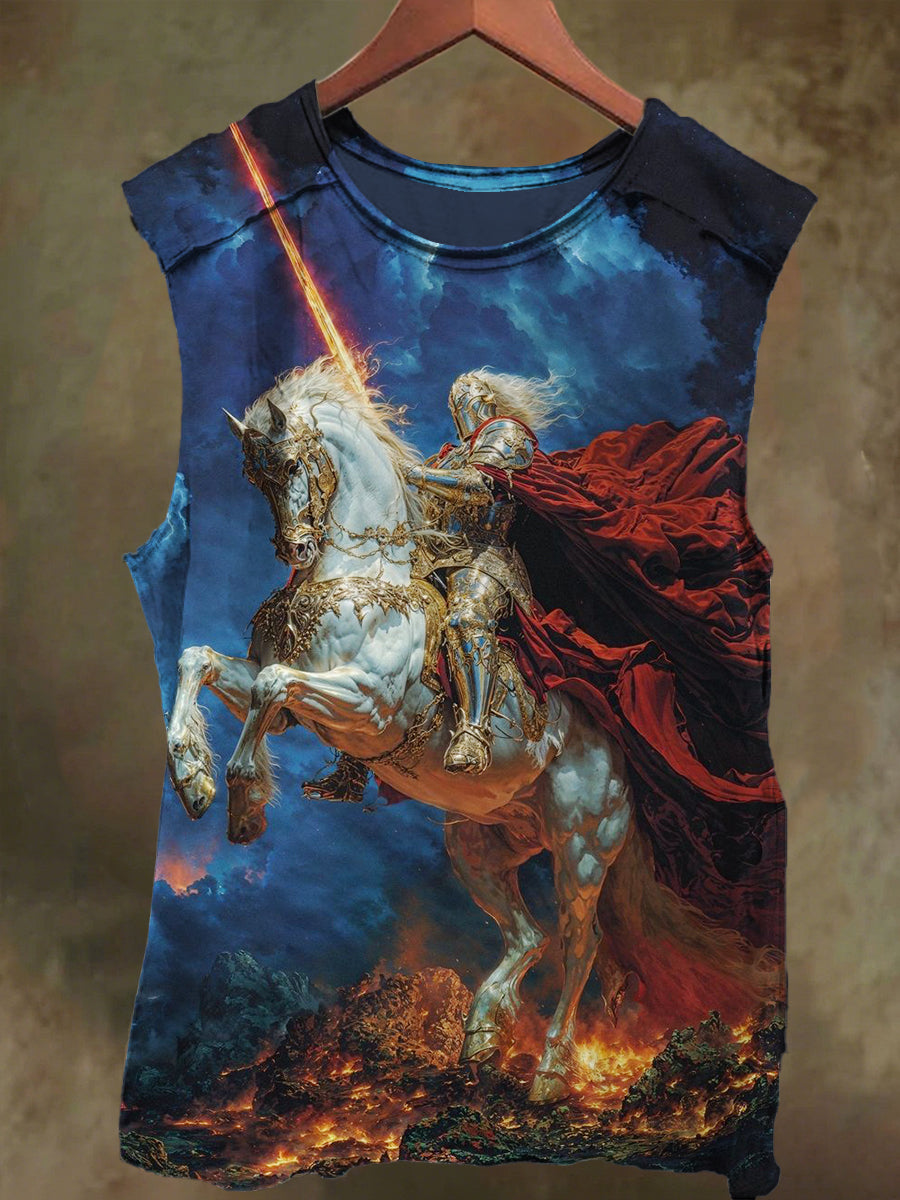 Unisex White Horse and Rider Print Casual Cotton Tank Top