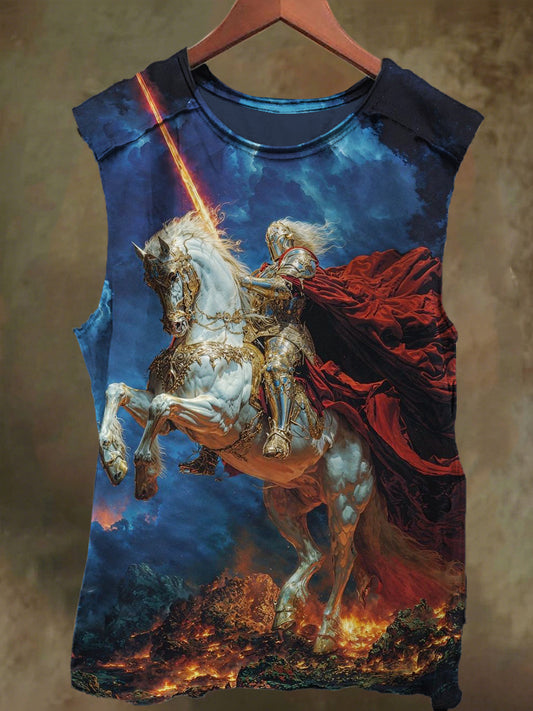 Unisex White Horse and Rider Print Casual Cotton Tank Top