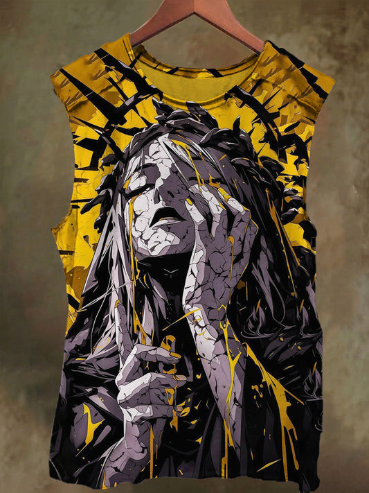 Unisex Broken Goddess Print Casual Cotton Tank Top