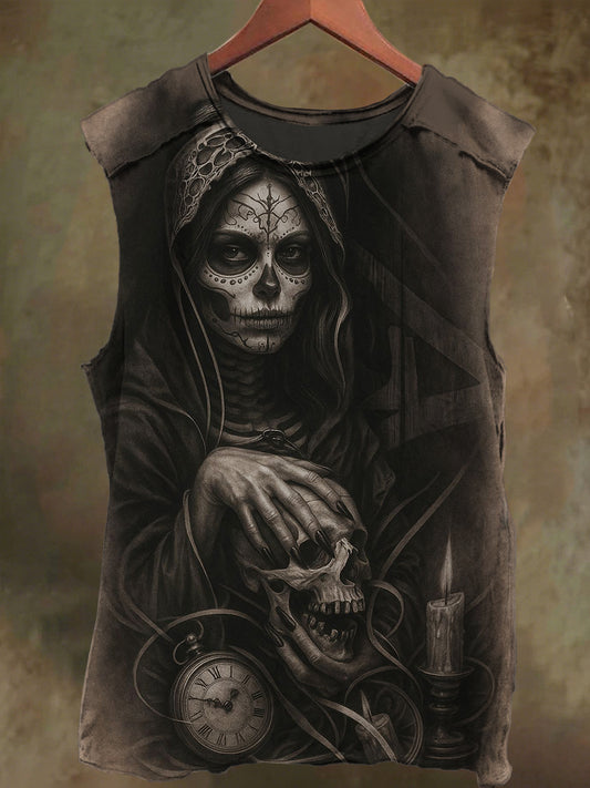 Unisex Dark Teenage Skull's Time Print Casual Cotton Tank Top