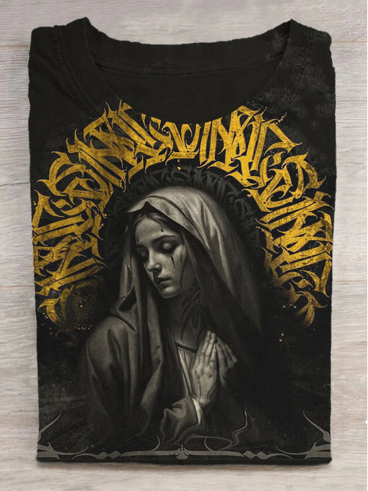 Fantasy Nun Printed Round Neck Short Sleeve T-Shirt