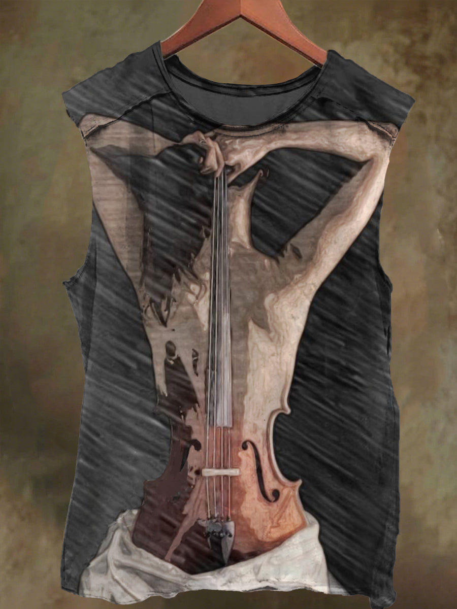 Unisex Teenage Violin Print Casual Cotton Tank Top