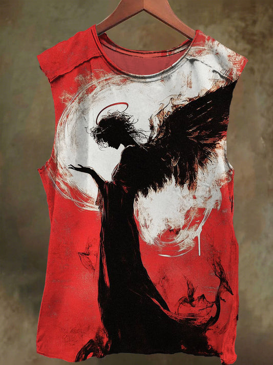 Unisex Angel in the Light Print Casual Cotton Tank Top